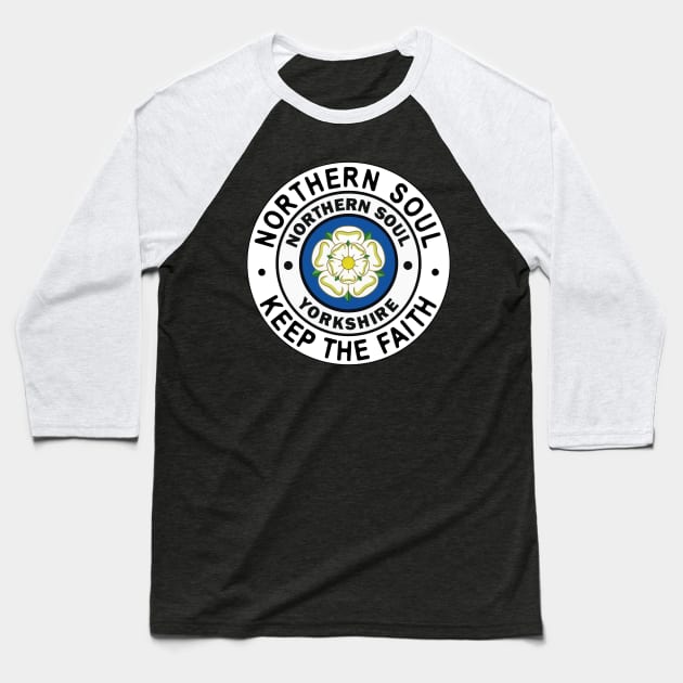 Northern Soul Yorkshire, Manchester, Blackpool, Stoke, Wigan Baseball T-Shirt by Surfer Dave Designs